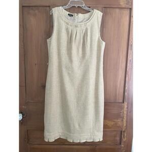Talbots Yellow Brown Heather Wool Pleated Dress Jumper Size 14